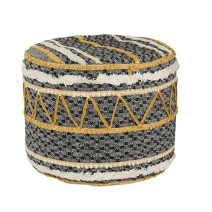 HomeRoots 18" Black Cotton Cylinder Pouf Ottoman - Stylish, Versatile Accent for Living Rooms & More 517901