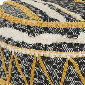 HomeRoots 18" Black Cotton Cylinder Pouf Ottoman - Stylish, Versatile Accent for Living Rooms & More 517901