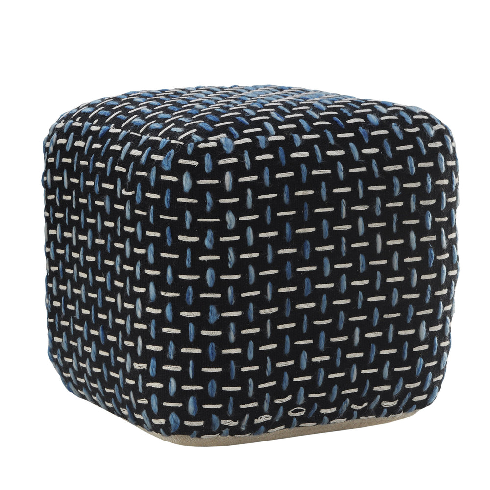 Homeroots 16" Black Polyester Ottoman Black,White,Blue Polyester 517902