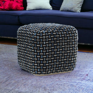 Homeroots 16" Black Polyester Ottoman Black,White,Blue Polyester 517902
