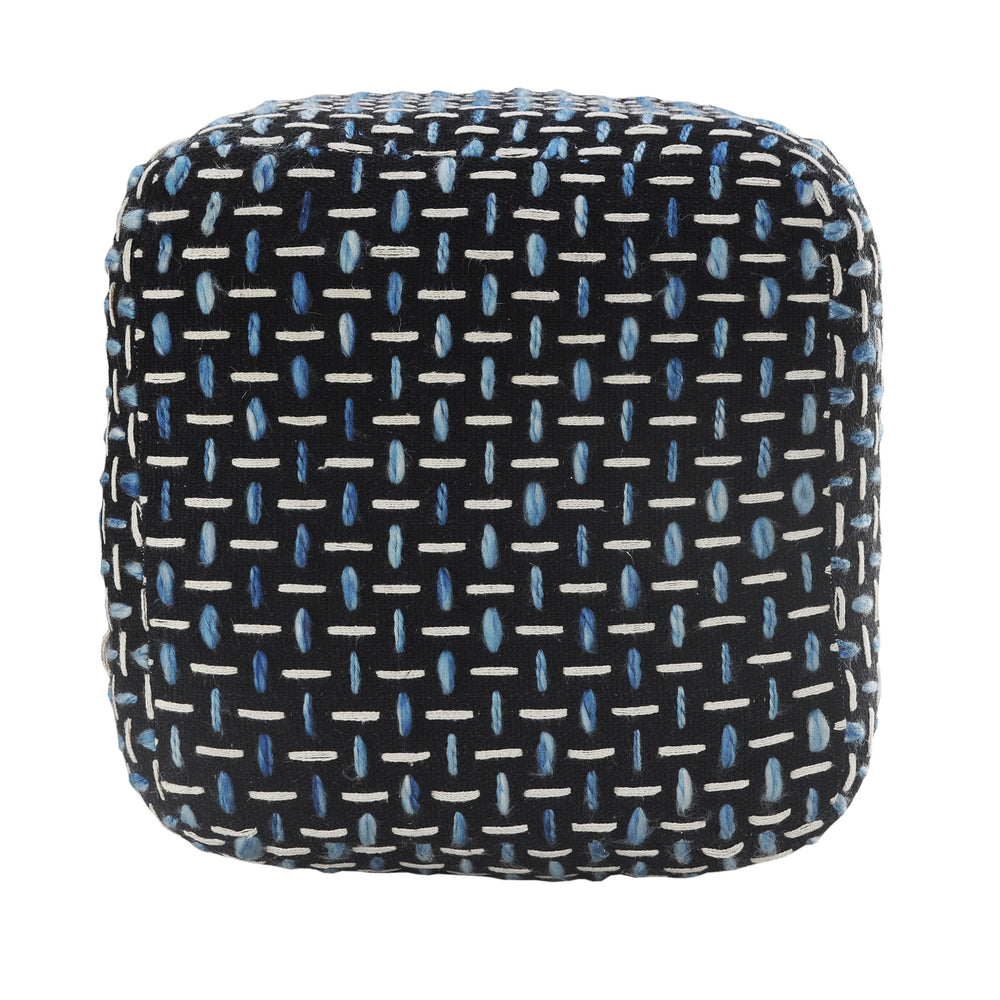 Homeroots 16" Black Polyester Ottoman Black,White,Blue Polyester 517902