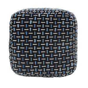 Homeroots 16" Black Polyester Ottoman Black,White,Blue Polyester 517902