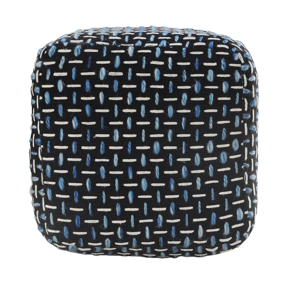 Homeroots 16" Black Polyester Ottoman Black,White,Blue Polyester 517902