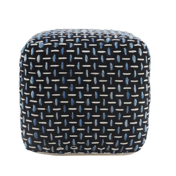 Homeroots 16" Black Polyester Ottoman Black,White,Blue Polyester 517902