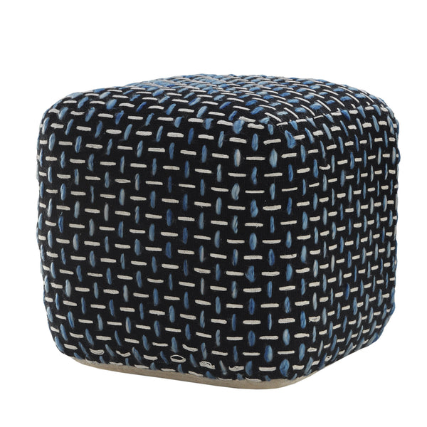 Homeroots 16" Black Polyester Ottoman Black,White,Blue Polyester 517902