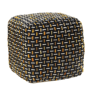 Homeroots 16" Black Polyester Ottoman Black,Gold,White Polyester 517903