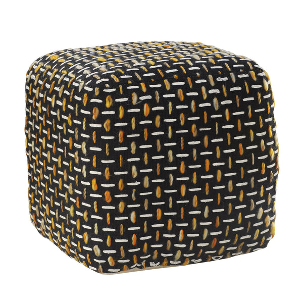 Homeroots 16" Black Polyester Ottoman Black,Gold,White Polyester 517903