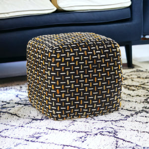 Homeroots 16" Black Polyester Ottoman Black,Gold,White Polyester 517903
