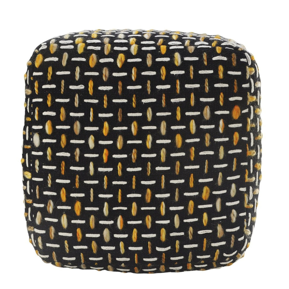 HomeRoots 16" Geometric Pouf Ottoman - Stylish Compact Accent for Modern Living Rooms and Bedrooms, Versatile Comfort Black/Gold/White 517903