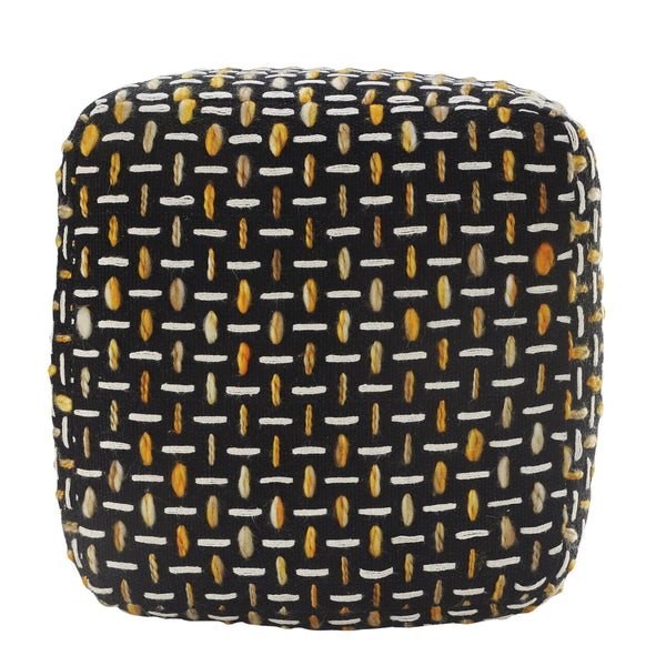 Homeroots 16" Black Polyester Ottoman Black,Gold,White Polyester 517903