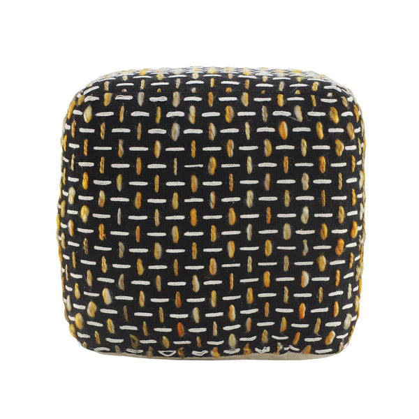 Homeroots 16" Black Polyester Ottoman Black,Gold,White Polyester 517903