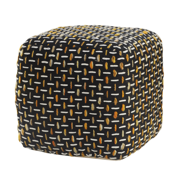 Homeroots 16" Black Polyester Ottoman Black,Gold,White Polyester 517903