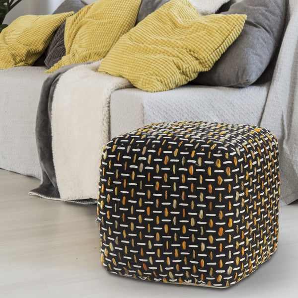 Homeroots 16" Black Polyester Ottoman Black,Gold,White Polyester 517903