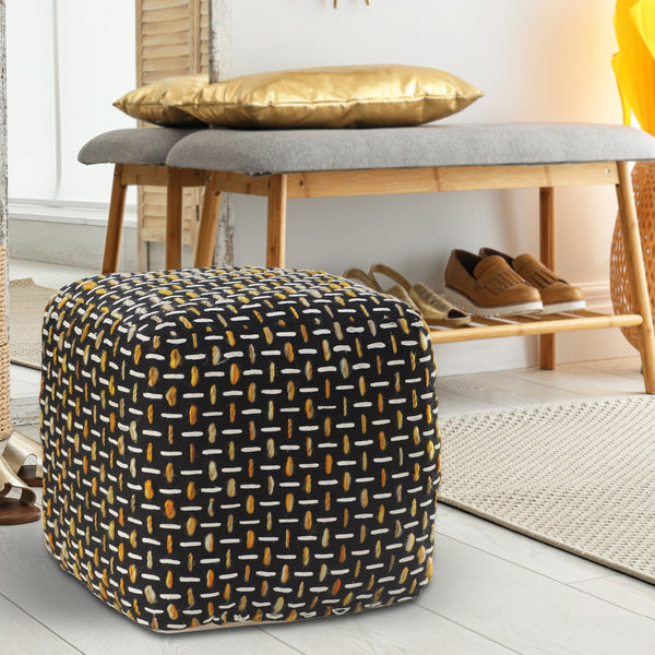 Homeroots 16" Black Polyester Ottoman Black,Gold,White Polyester 517903