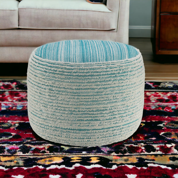 Homeroots 18" Blue Polyester Ottoman Aqua,White Polyester 517904