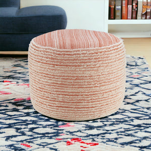 Homeroots 18" Pink Polyester Ottoman Coral,White Polyester 517905