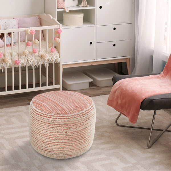 Homeroots 18" Pink Polyester Ottoman Coral,White Polyester 517905