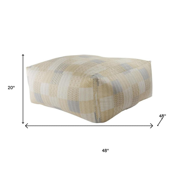 HomeRoots 48" Cotton Patchwork Pouf Ottoman - Stylish, Versatile Seating Solution for Living Rooms & Lounges Cream/Ivory 48" x 48" x 20" 517906