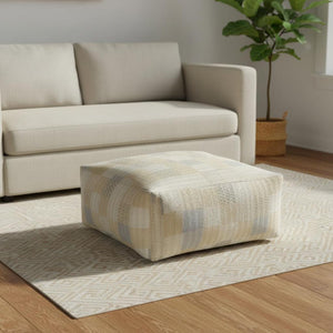 HomeRoots 48" Cotton Patchwork Pouf Ottoman - Stylish, Versatile Seating Solution for Living Rooms & Lounges Cream/Ivory 48" x 48" x 20" 517906