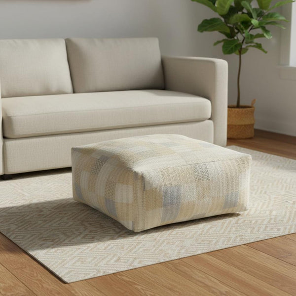 HomeRoots 48" Cotton Patchwork Pouf Ottoman - Stylish, Versatile Seating Solution for Living Rooms & Lounges Cream/Ivory 48" x 48" x 20" 517906