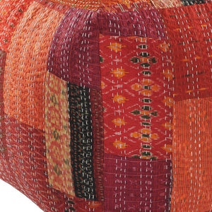 HomeRoots 48" Cotton Patchwork Pouf Ottoman - Stylish, Versatile Seating Solution for Living Rooms & Lounges Red 24" x 24" x 20" 517907