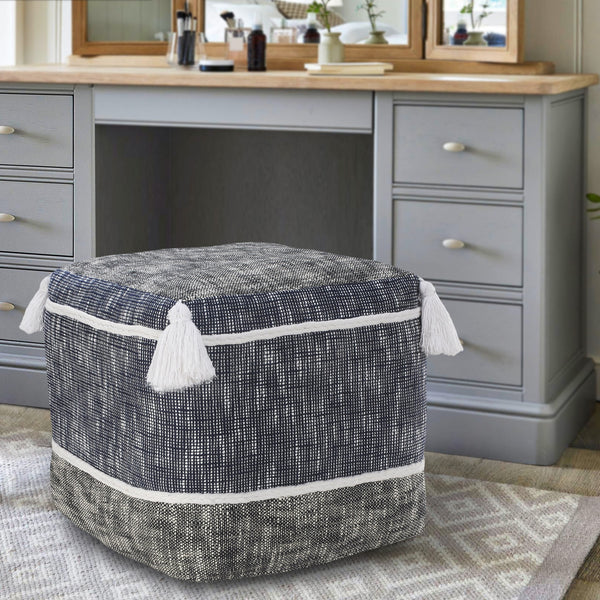 Homeroots 16" Blue Polyester Ottoman  Polyester 517908