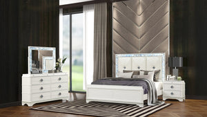 English Elm Laguna Modern 4-Piece Queen Bedroom Set With Upholstered Bed, Led Lighting, & Crystal Accents B009S02090
