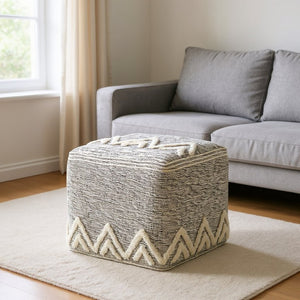 HomeRoots 16" Gray Fabric Pouf Ottoman – Stylish & Versatile Footrest, Extra Seat, or Side Table for Any Space 517914