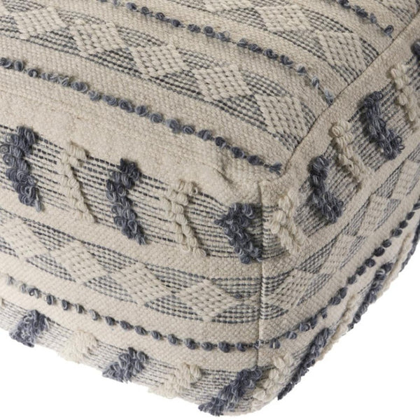 HomeRoots 18" Blue Striped Pouf Ottoman – Stylish Wool Footrest, Versatile Seating & Elegant Home Accent Piece 517915