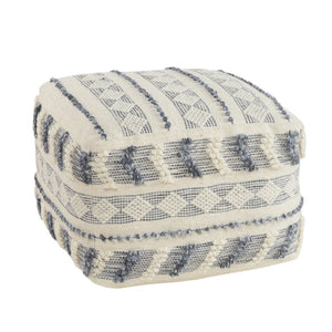 HomeRoots 18" Blue Striped Pouf Ottoman – Stylish Wool Footrest, Versatile Seating & Elegant Home Accent Piece 517915