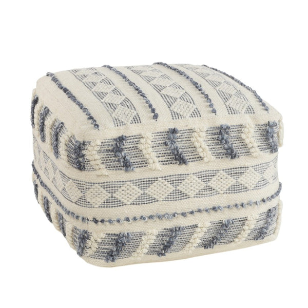 HomeRoots 18" Blue Striped Pouf Ottoman – Stylish Wool Footrest, Versatile Seating & Elegant Home Accent Piece 517915