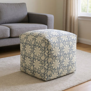 HomeRoots 20" Beige Cotton Abstract Pouf Ottoman - Cozy Cube for Extra Seating, Footrest, or Stylish Accent Decor 517918