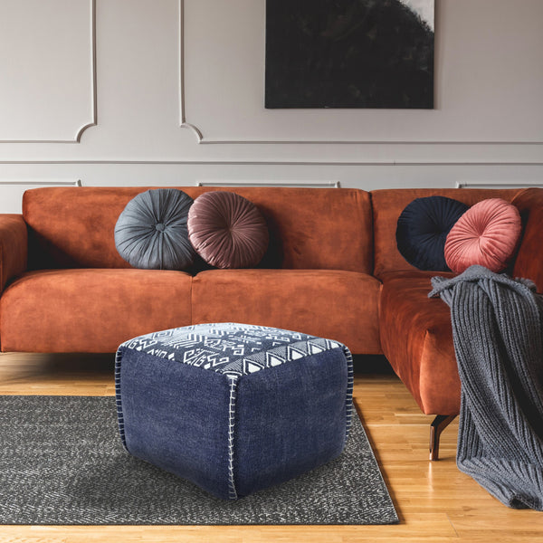 Homeroots 18" Blue 100% Cotton Ottoman  Cotton 517919