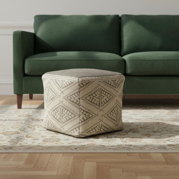 HomeRoots 20" Beige Cotton Tribal Pouf Ottoman - Versatile, Stylish Seating & Footrest for Any Room Decor 517921