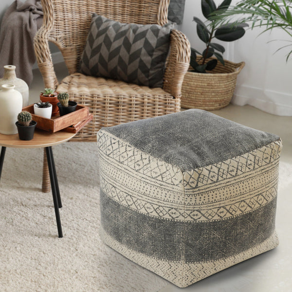 Homeroots 20" Cream 100% Cotton Ottoman  Cotton 517922
