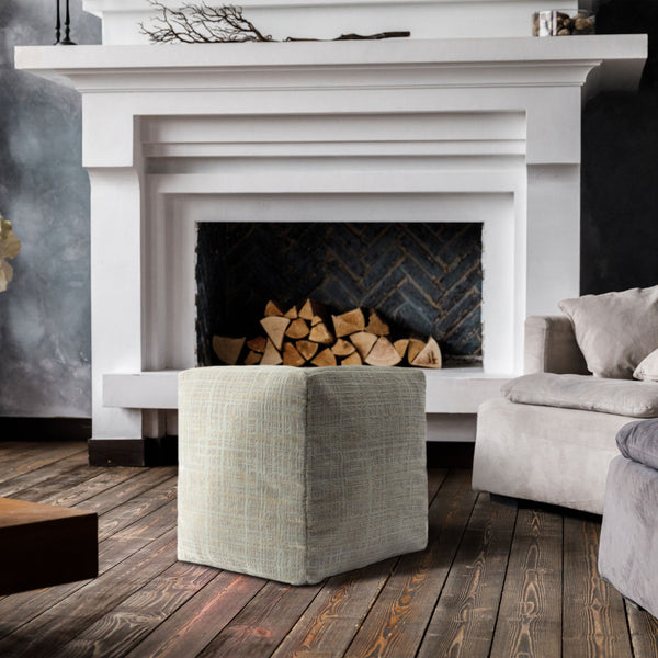 Homeroots 18" Beige Polyester Blend Ottoman Beige,Cream Polyester 517923