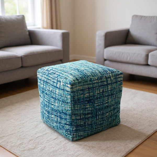 HomeRoots 18" Abstract Pouf Ottoman – Stylish, Compact Seating Solution for Living Rooms and Cozy Spaces Teal/Ivory 517924
