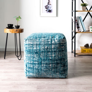 Homeroots 18" Blue Polyester Blend Ottoman Teal,Ivory Polyester 517924