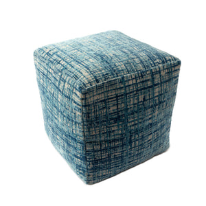 Homeroots 18" Blue Polyester Blend Ottoman Teal,Ivory Polyester 517924