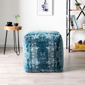 Homeroots 18" Blue Polyester Blend Ottoman Teal,Ivory Polyester 517925