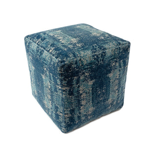 Homeroots 18" Blue Polyester Blend Ottoman Teal,Ivory Polyester 517925
