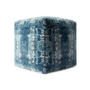Homeroots 18" Blue Polyester Blend Ottoman Teal,Ivory Polyester 517925