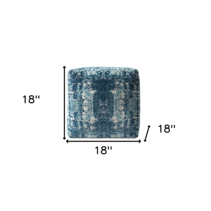 Homeroots 18" Blue Polyester Blend Ottoman Teal,Ivory Polyester 517925