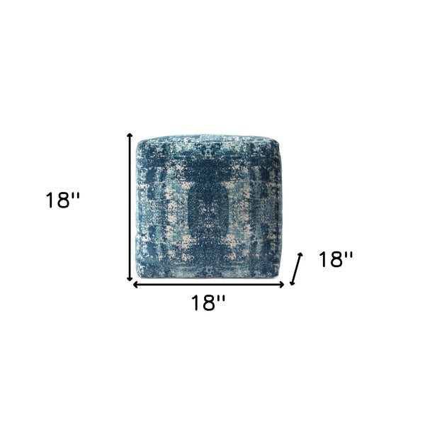 Homeroots 18" Blue Polyester Blend Ottoman Teal,Ivory Polyester 517925