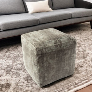 HomeRoots 18" Blue Abstract Pouf Ottoman - Stylish Multi-Functional Accent for Modern Decor and Comfort Gray/Ivory 517926