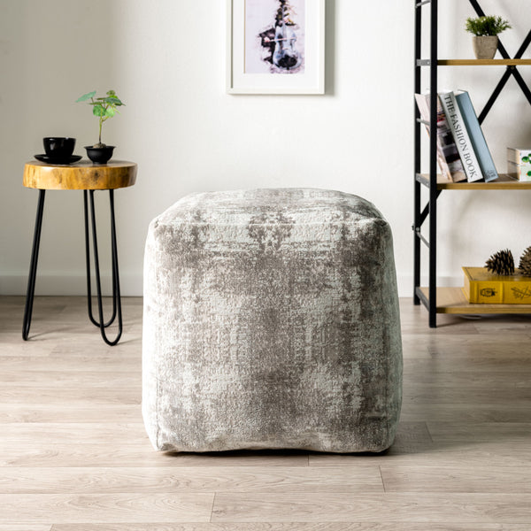 Homeroots 18" Gray Polyester Blend Ottoman Gray,Ivory Polyester 517926