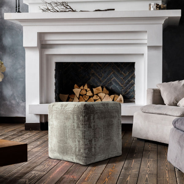 Homeroots 18" Gray Polyester Blend Ottoman Gray,Ivory Polyester 517926