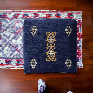 Homeroots 18" Blue Polyester Blend Ottoman  Polyester 517928