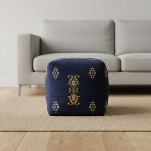 HomeRoots 18" Blue Medallion Pouf Ottoman - Stylish, Versatile Seating for Modern Spaces & Eclectic Decor 517928