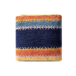 HomeRoots 18" Vibrant Blue and Orange Striped Pouf Ottoman - Stylish, Versatile Accent for Modern Spaces 517929